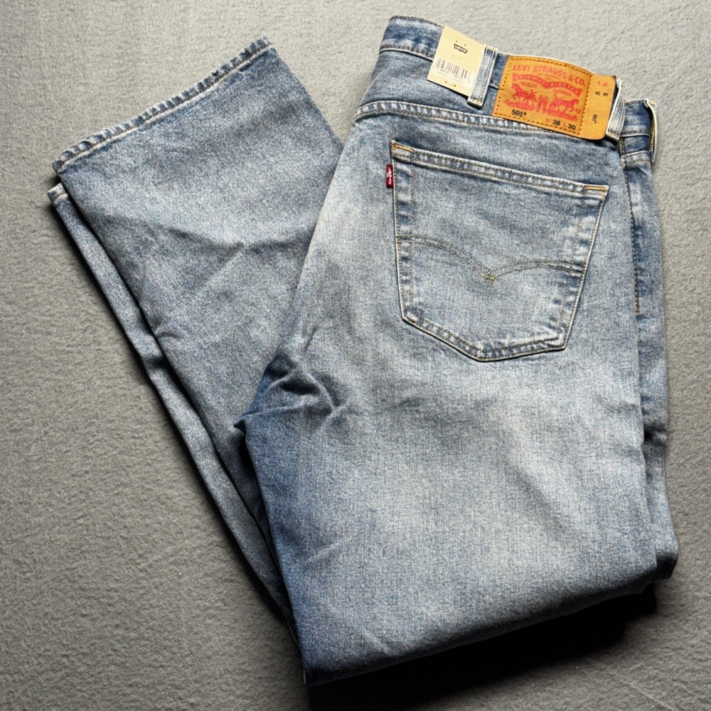 Levi's 501 Original Stretch Distressed Jeans Light Wash 38x30 Button Fly NEW